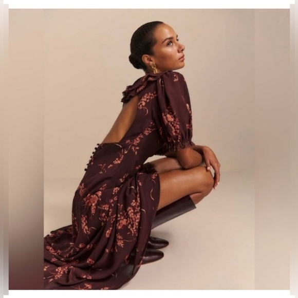 Reformation Dresses & Skirts - New Reformation Women Brown Long Floral Shorts Sleeve Dress 4